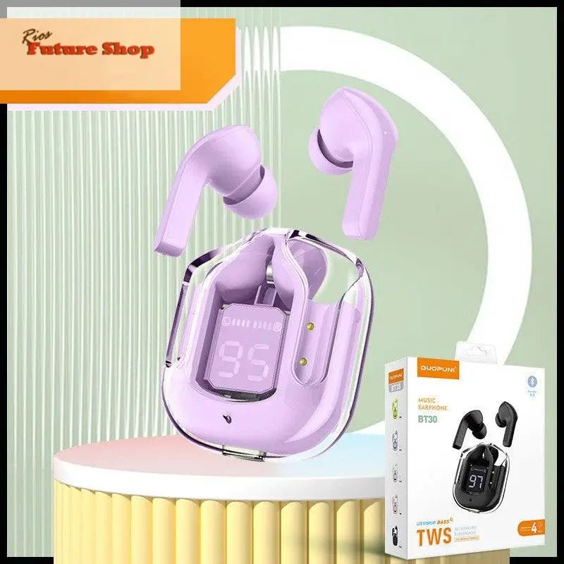 Novo Mini Transparente Sem Fio Bluetooth Headset Display Digital ENC Redução de Ruído Verdadeiro Desporto Música Sem Fio - Rios Future Shop