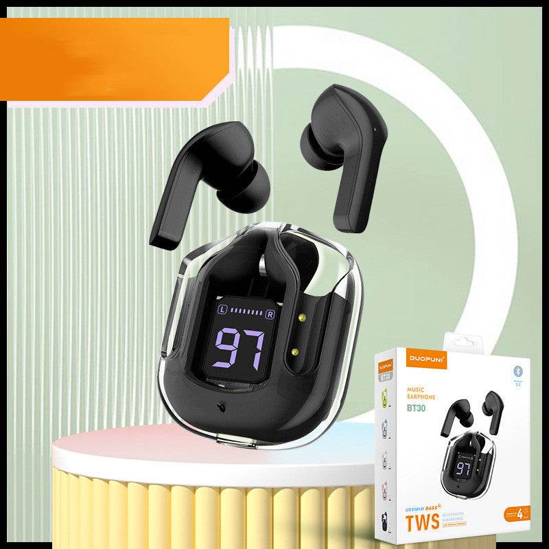 Novo Mini Transparente Sem Fio Bluetooth Headset Display Digital ENC Redução de Ruído Verdadeiro Desporto Música Sem Fio - Rios Future Shop