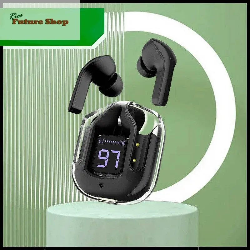 Novo Mini Transparente Sem Fio Bluetooth Headset Display Digital ENC Redução de Ruído Verdadeiro Desporto Música Sem Fio - Rios Future Shop