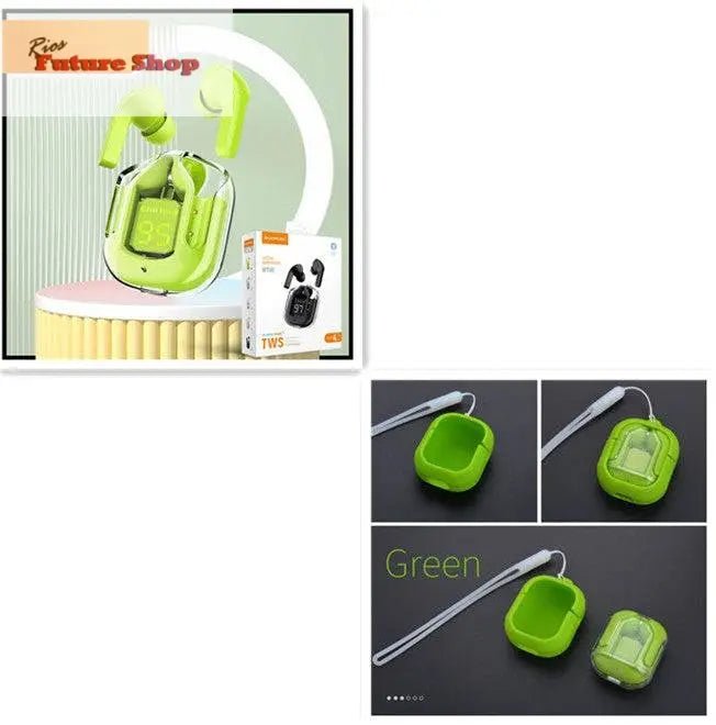 Novo Mini Transparente Sem Fio Bluetooth Headset Display Digital ENC Redução de Ruído Verdadeiro Desporto Música Sem Fio - Rios Future Shop