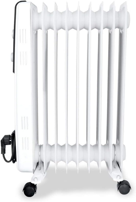 Orbegozo RF 2000, Radiador elétrico de baixo consumo, 2000 W, 3 potências de calor, 9 elementos, termostato regulável, proteção contra superaquecimento, rodas giratórias, cor branca