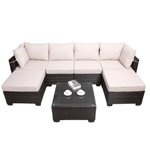 Outdoor Garden Patio Furniture 7Piece PE Rattan Wicker Cushioned Sofa Sets And Coffee Table, Patio Furniture Setoutdoor Couchoutdoor Couch Patio Furnitureoutdoor Sofapatio Couch - Rios Future Shop