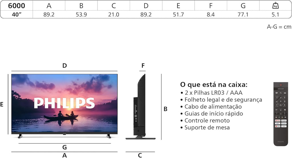 Philips 40PFS6000 HD LED Smart TV - 40" Screen with Pixel Plus, Titan OS Platform and Dolby Digital Sound - Works with Alexa and Google Voice Assistant