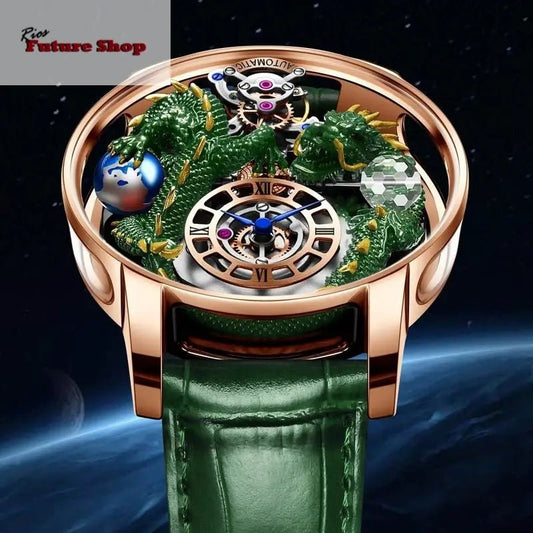 PINDU New Watchmakings House of Dragons Astronomia Art 3D Gold Dragon Astronomia Quartz Watch Men Astronomia Solar Montre Homme - Rios Future Shop