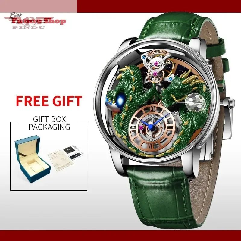 PINDU New Watchmakings House of Dragons Astronomia Art 3D Gold Dragon Astronomia Quartz Watch Men Astronomia Solar Montre Homme - Rios Future Shop