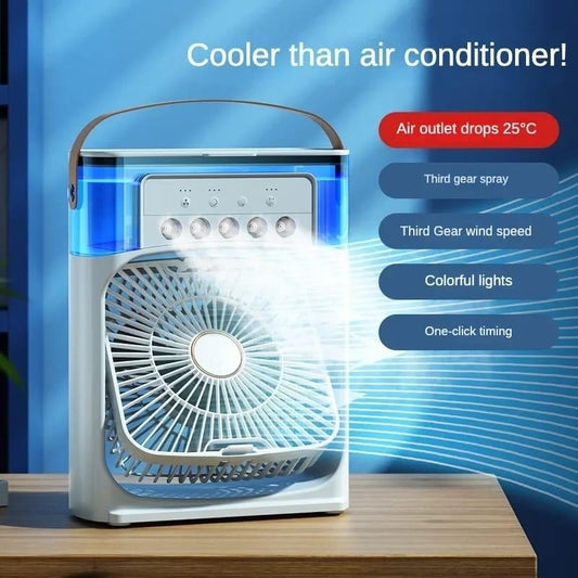 Ventilador de Aire Frío con Pulverizadores de Agua y Luz RGB Dropea