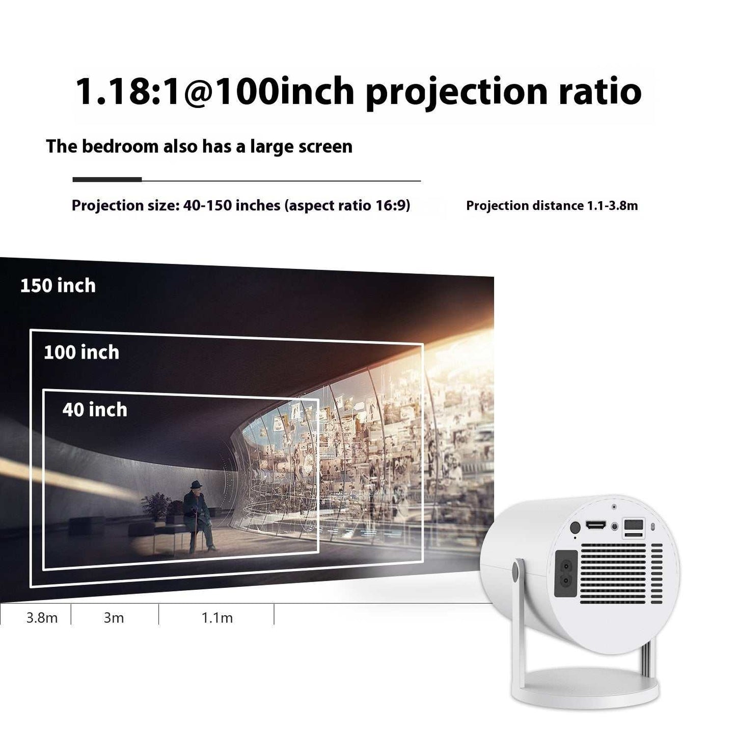 Projetor portátil pequeno projetor reto para uso doméstico ângulo de projeção de 180 graus foco automático projetor de vídeo doméstico - Rios Future Shop