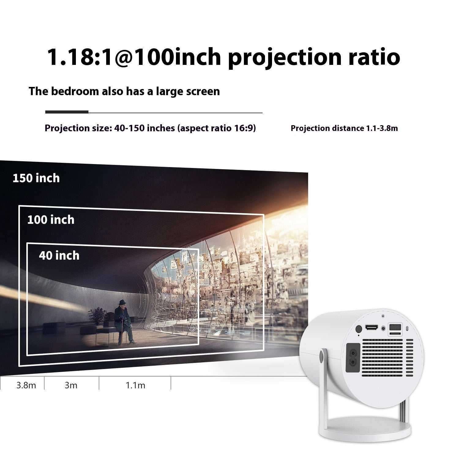 Projetor portátil pequeno projetor reto para uso doméstico ângulo de projeção de 180 graus foco automático projetor de vídeo doméstico - Rios Future Shop