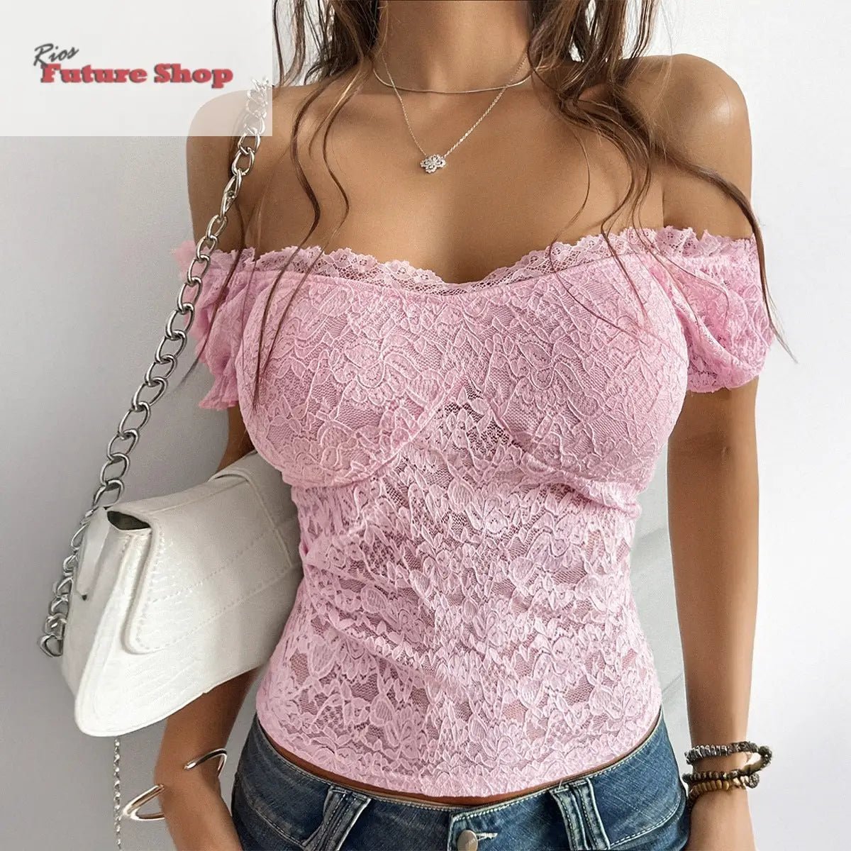 Sexy hollow out navel slimming one shoulder lace top for women's wear - Rios Future Shop
