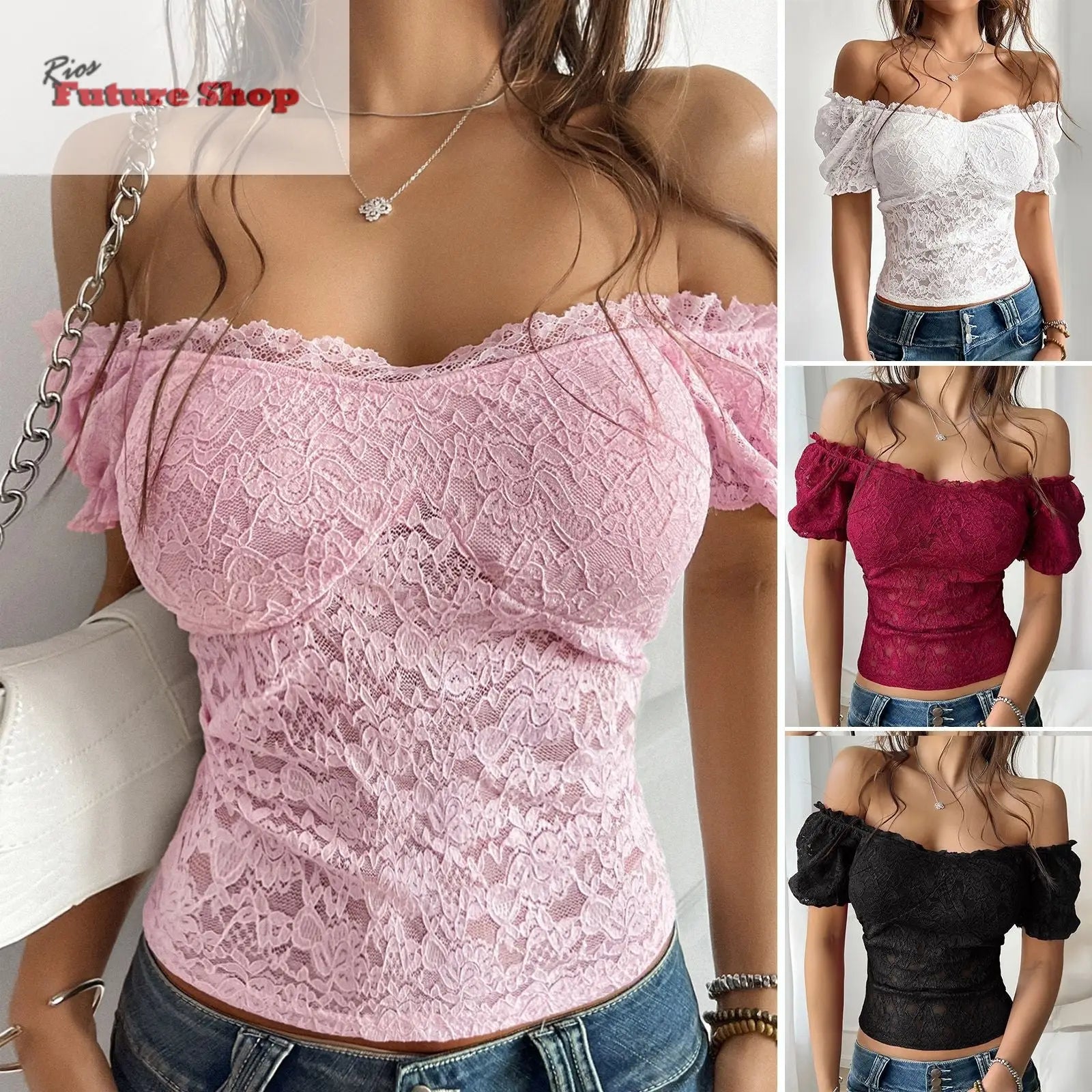 Sexy hollow out navel slimming one shoulder lace top for women's wear - Rios Future Shop