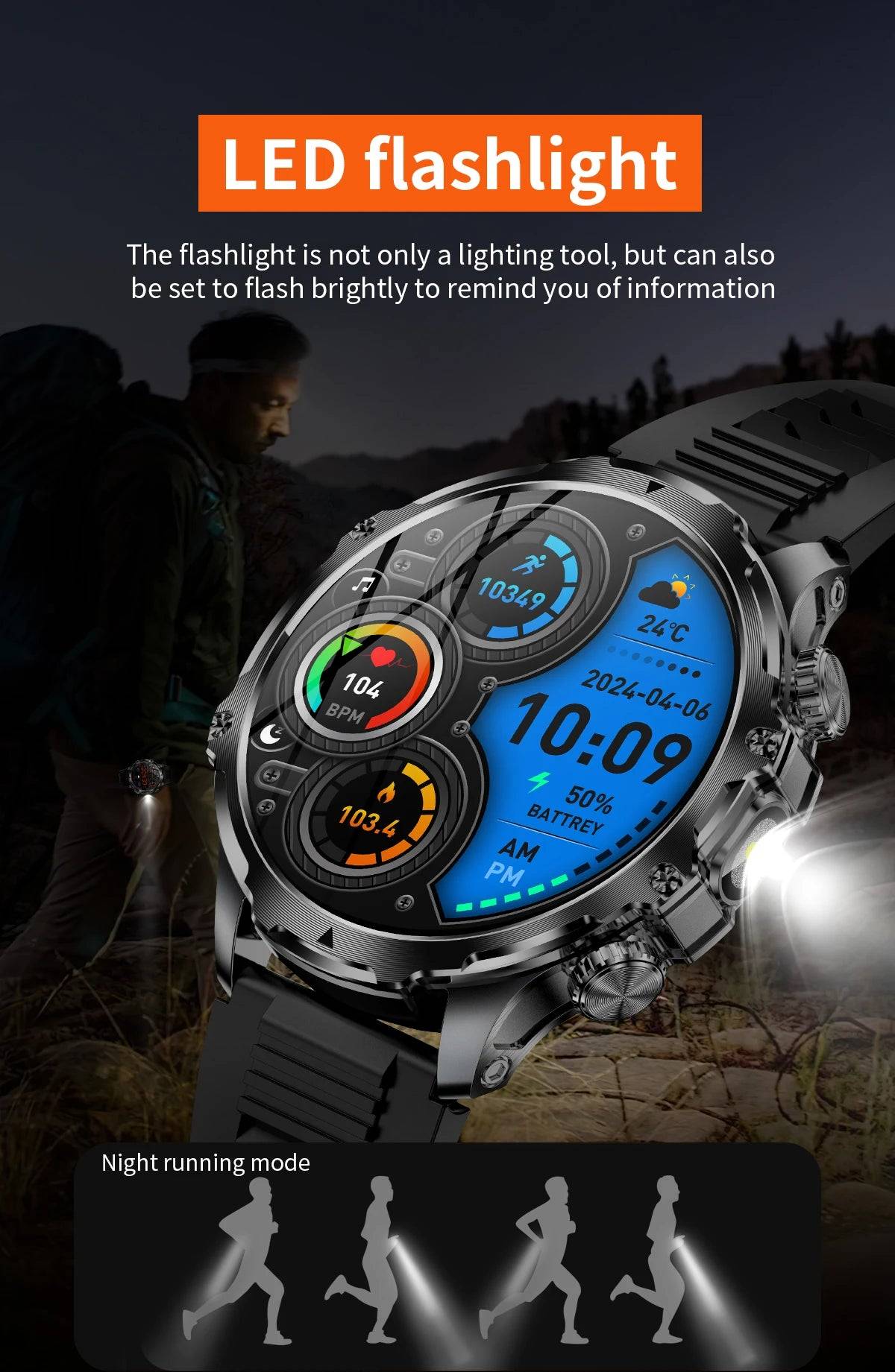 Smart Watch Flashlight Men Outdoors Sports - Rios Future Shop