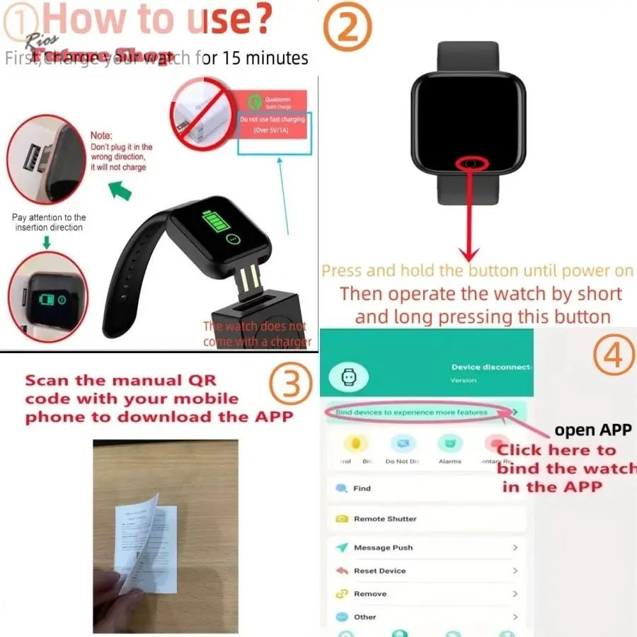 Smart Watch For Men Women Kids Message Remind Music Control Sport Step Calories D13 Smartwatch Alarm Clock 116Plus - Rios Future Shop