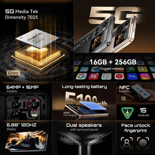 Smartphone 5G Cubot X100, Android 15, Dimensity 7025, 6nm, 2.5GHz,6.88-inch Screen,16GB(8+8),256GB, 64MP Camera, 5100mAh Battery DSersALIEXPRESS