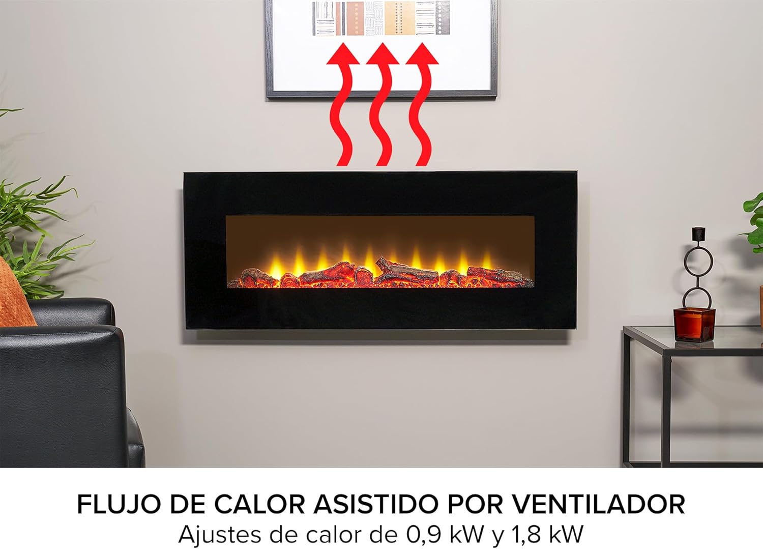 Sureflame WM-9331 - Chimenea eléctrica de pared con mando a distancia (107 cm), color negro