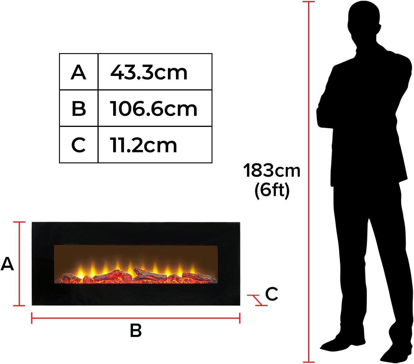 Sureflame WM-9331 - Chimenea eléctrica de pared con mando a distancia (107 cm), color negro