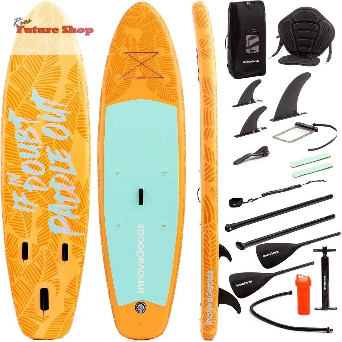 Tabla de Paddle Surf Hinchable 2 en 1 con Asiento y Accesorios Siros InnovaGoods 10'5" 320 cm - Rios Future Shop