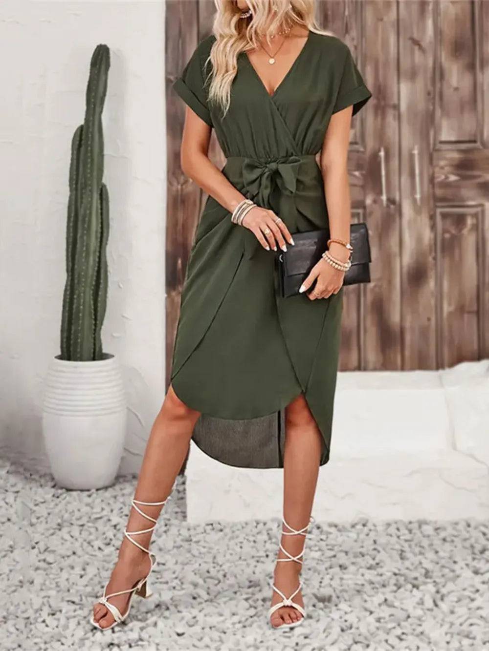 Tied Surplice Short Sleeve Dress eprolo