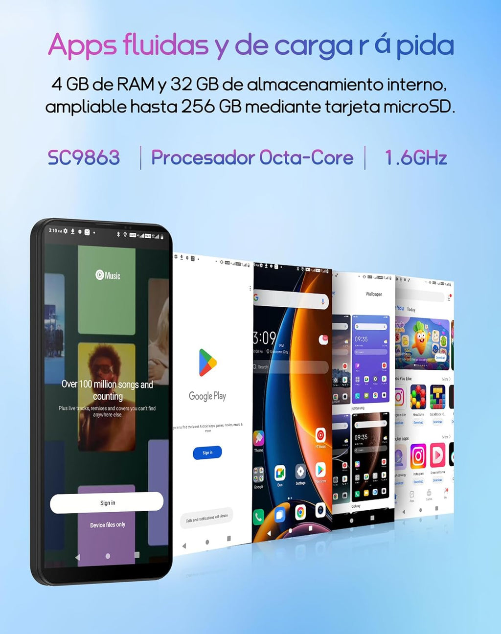 invens Note TK01 Mobile Phone, Android 12 Octa-Core Smartphone with 5.5'' Screen, Free Mobile Phones Battery 4250mAh, 8(4+4) GB+32GB 128GB Expandable, 4G Dual SIM/GPS/OTG, Blue