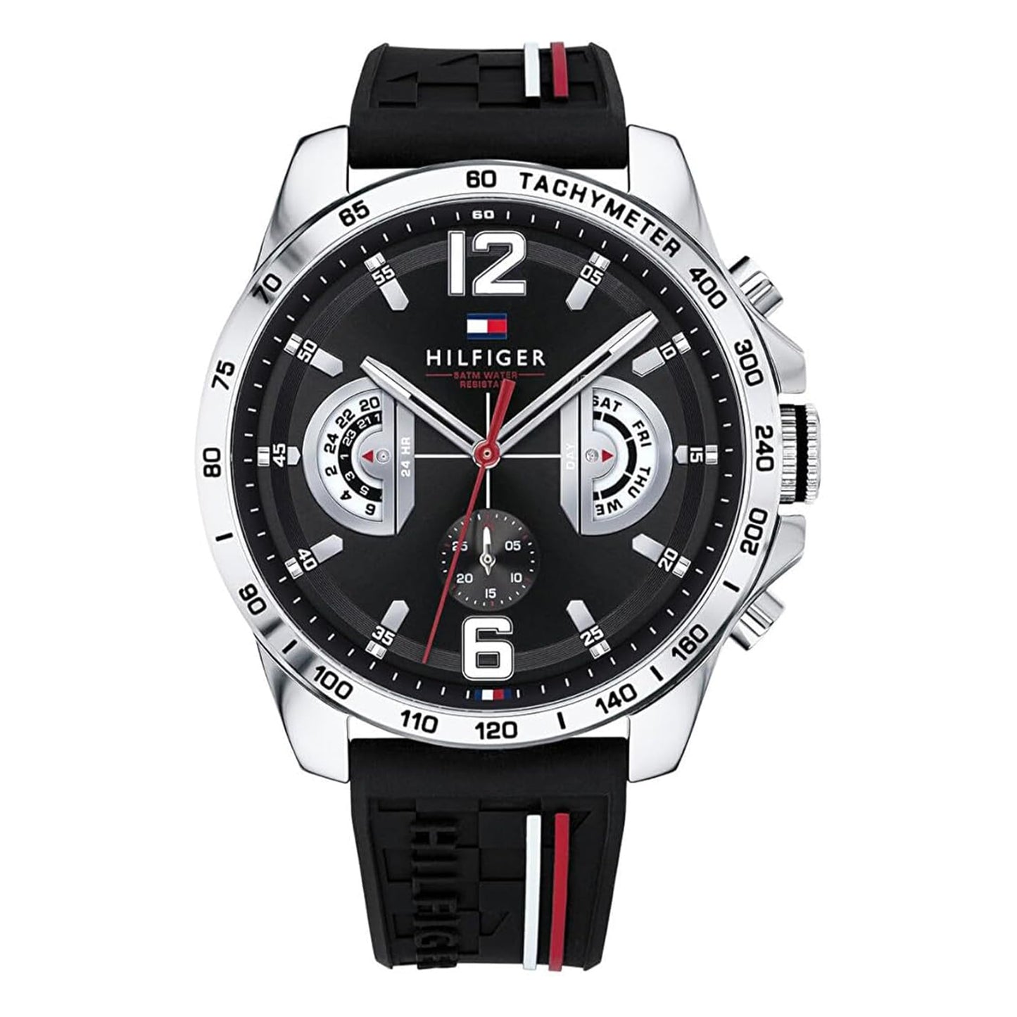 Tommy Hilfiger Relógio analógico multifuncional de quartzo para homens com correia de silicone, aço inoxidável ou couro, subesferas para dia e data, resistente à água até 5ATM.