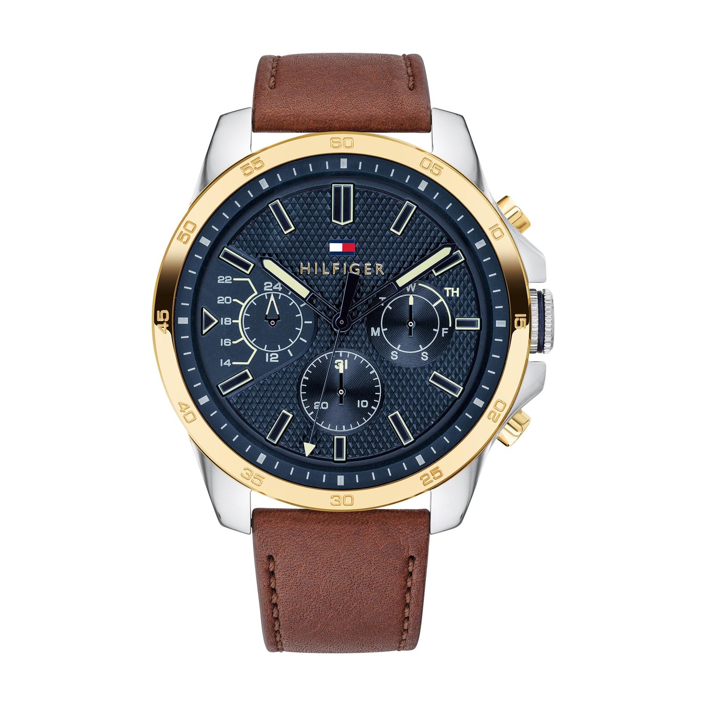 Tommy Hilfiger Relógio analógico multifuncional de quartzo para homens com correia de silicone, aço inoxidável ou couro, subesferas para dia e data, resistente à água até 5ATM.