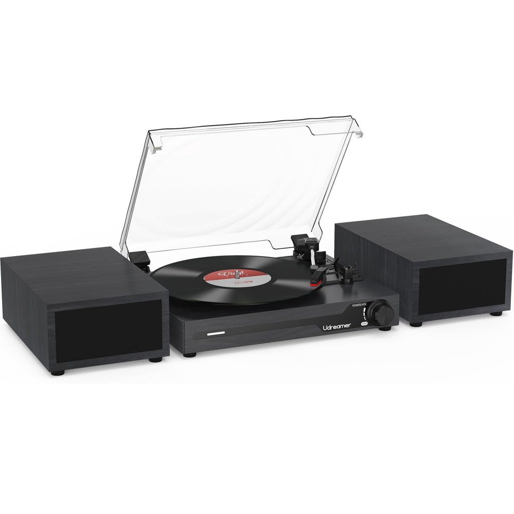 Udreamer Tocadiscos con 2 Altavoces Estéreo Duales, Vintage Tocadiscos con Bluetooth 5.3 Compatible 3 Velocidades, Entrada Auxiliar, Línea RCA, USB, Reproducción Inalámbrica, Verde