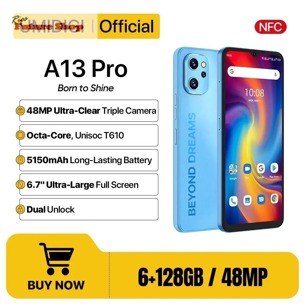 UMIDIGI A13 Pro Android Smartphone NFC 48MP AI Triple Camera 6GB 128GB 6.7" Full Display 5150mAh Global Version Cellphone - Rios Future Shop