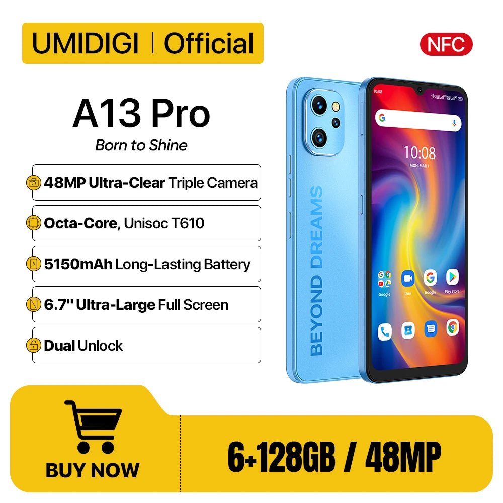 UMIDIGI A13 Pro Android Smartphone NFC 48MP AI Triple Camera 6GB 128GB 6.7" Full Display 5150mAh Global Version Cellphone - Rios Future Shop