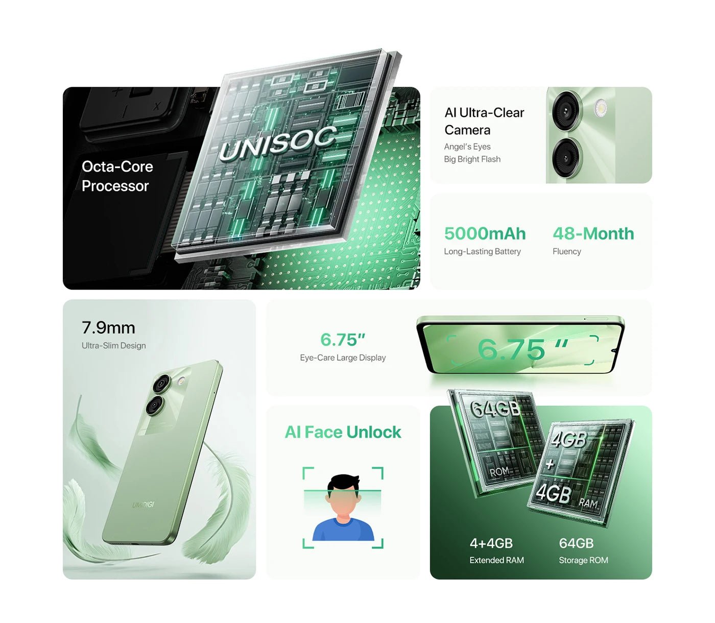 UMIDIGI G9A Android 14 Smartphone Octa - core 13MP Camera 64GB 6.75” Water Drop HD+ 5000mAh Battery Dual SIM Card Cellphone - Rios Future Shop