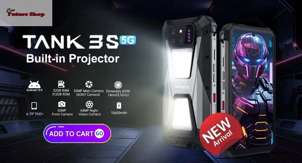 Unihertz 8849 tank 2 waterproof projector smartphone 24GB 512GB Rugged Cellphone 64MP Super night vision 15500mAh phone - Rios Future Shop