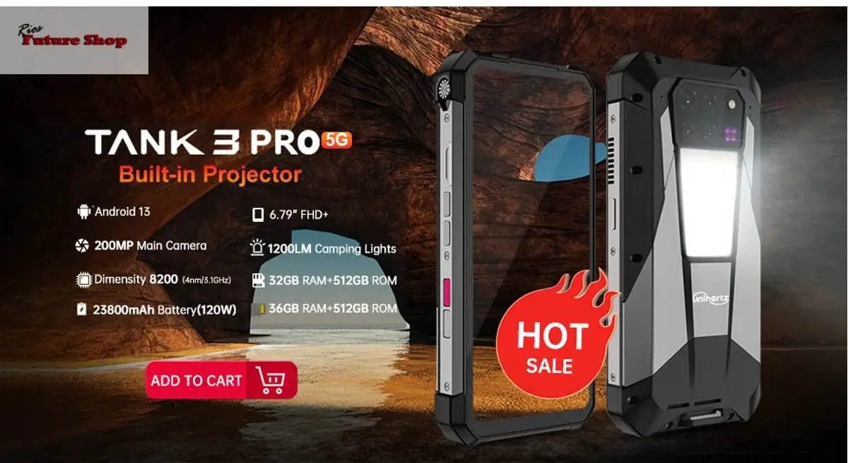 Unihertz 8849 tank 2 waterproof projector smartphone 24GB 512GB Rugged Cellphone 64MP Super night vision 15500mAh phone - Rios Future Shop