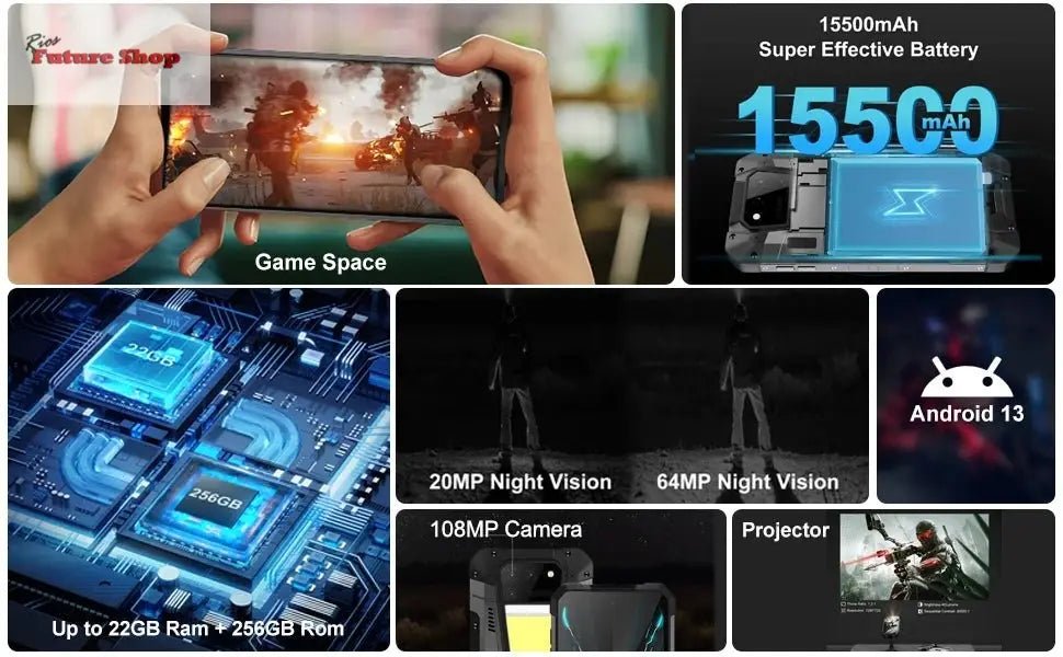 Unihertz 8849 tank 2 waterproof projector smartphone 24GB 512GB Rugged Cellphone 64MP Super night vision 15500mAh phone - Rios Future Shop