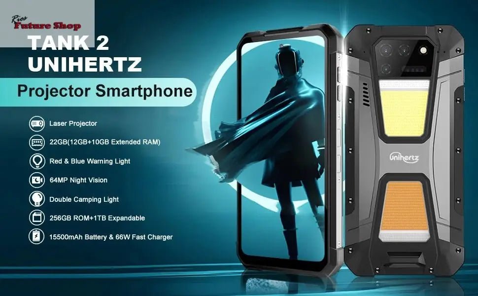 Unihertz 8849 tank 2 waterproof projector smartphone 24GB 512GB Rugged Cellphone 64MP Super night vision 15500mAh phone - Rios Future Shop
