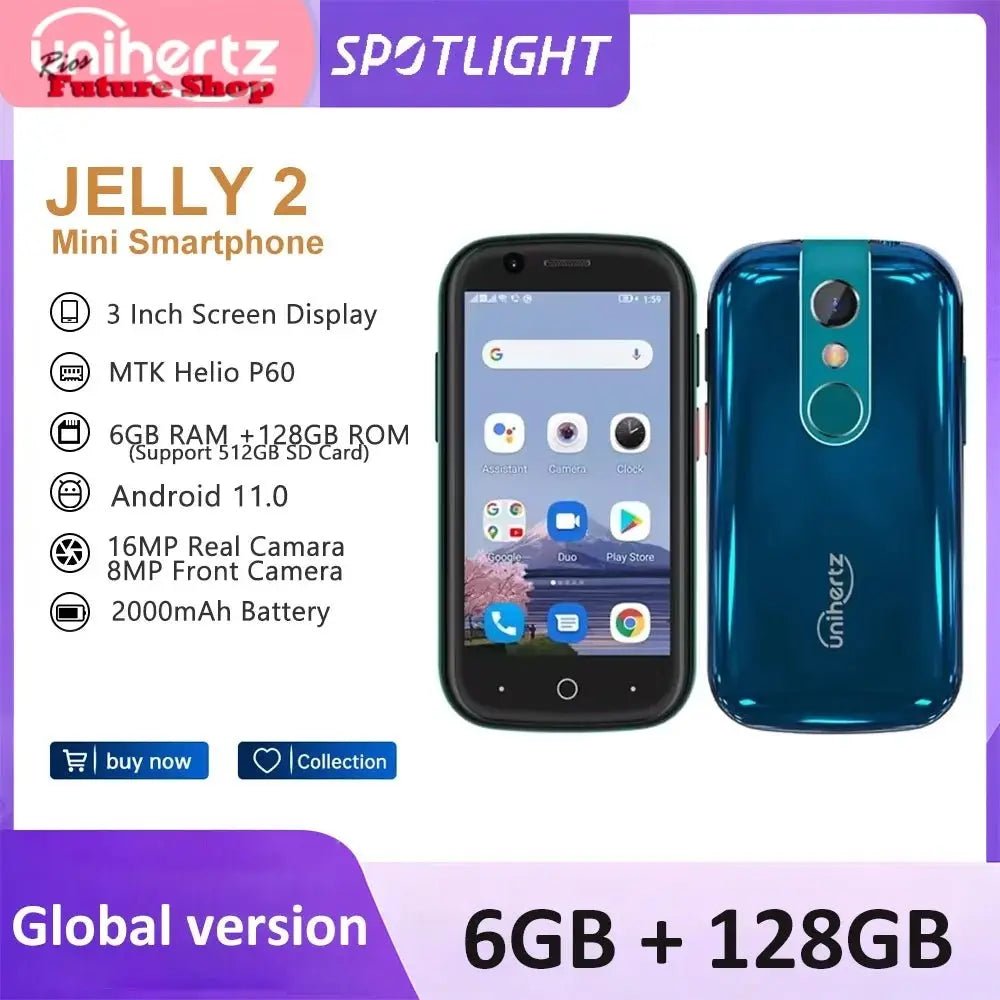 Unihertz Jelly 2 4 inch Mini Smartphone Android 11 Helio P60 Octa Core Unlocked 6GB 128GB NFC Cellphone 16MP Infrared Phone - Rios Future Shop