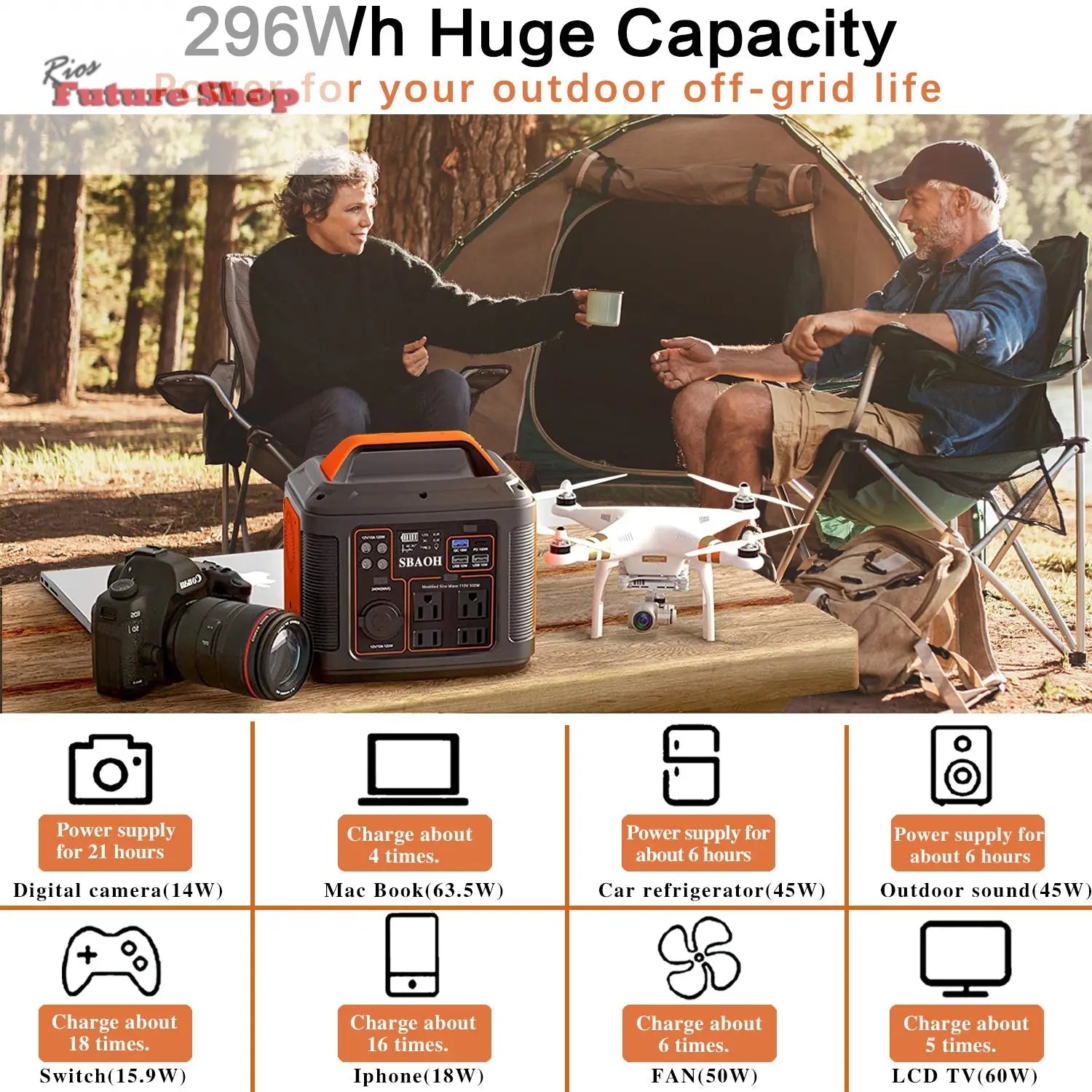 US Plug Portable Power Station P302,300W 296Wh Backup Lithium Battery - Rios Future Shop