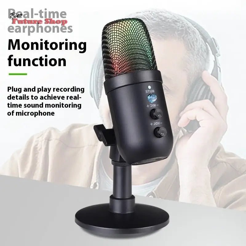 USB Microphone RGB Mobile Phone Computer Live Karaoke E-sports Games Microphone - Rios Future Shop