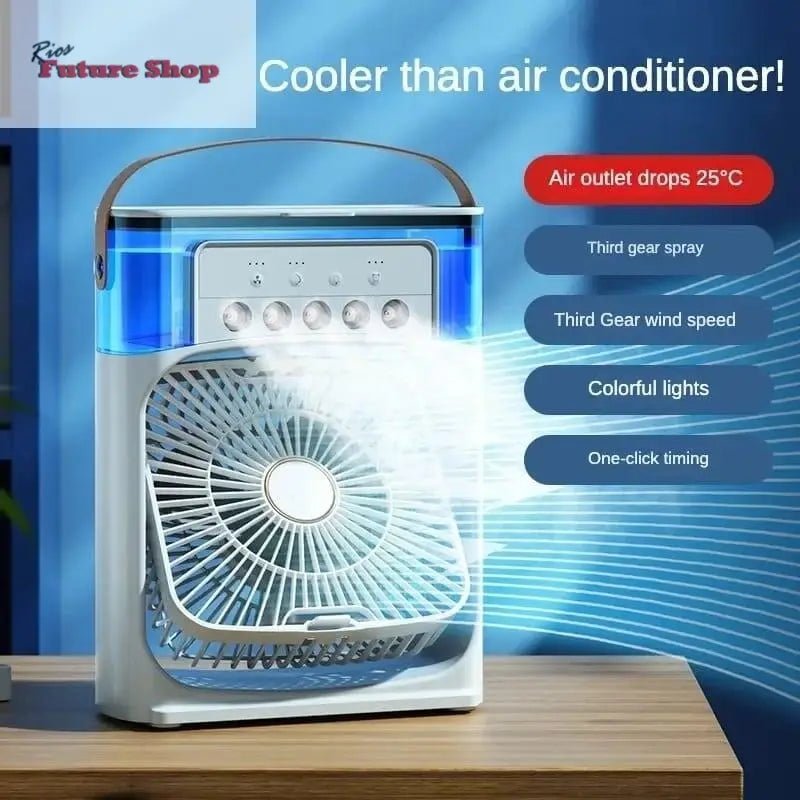 Ventilador de Aire Frío con Pulverizadores de Agua y Luz RGB - Rios Future Shop