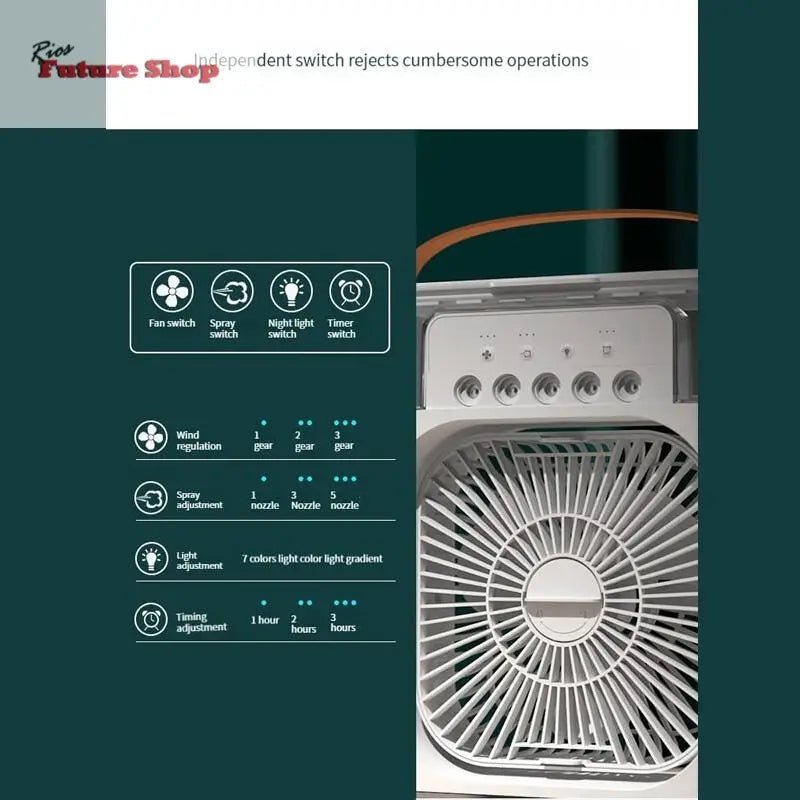 Ventilador de Aire Frío con Pulverizadores de Agua y Luz RGB - Rios Future Shop