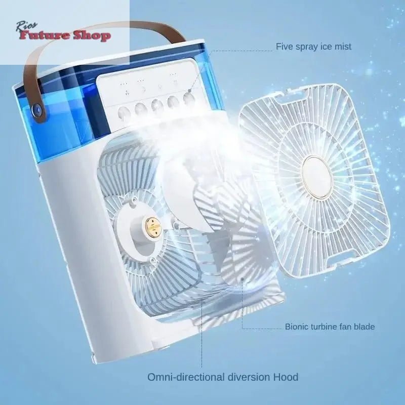 Ventilador de Aire Frío con Pulverizadores de Agua y Luz RGB - Rios Future Shop