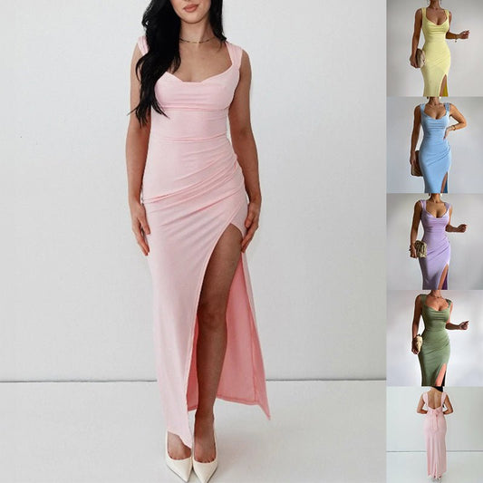 Vestido fino sem mangas com fenda e design Italiano - Rios Future Shop