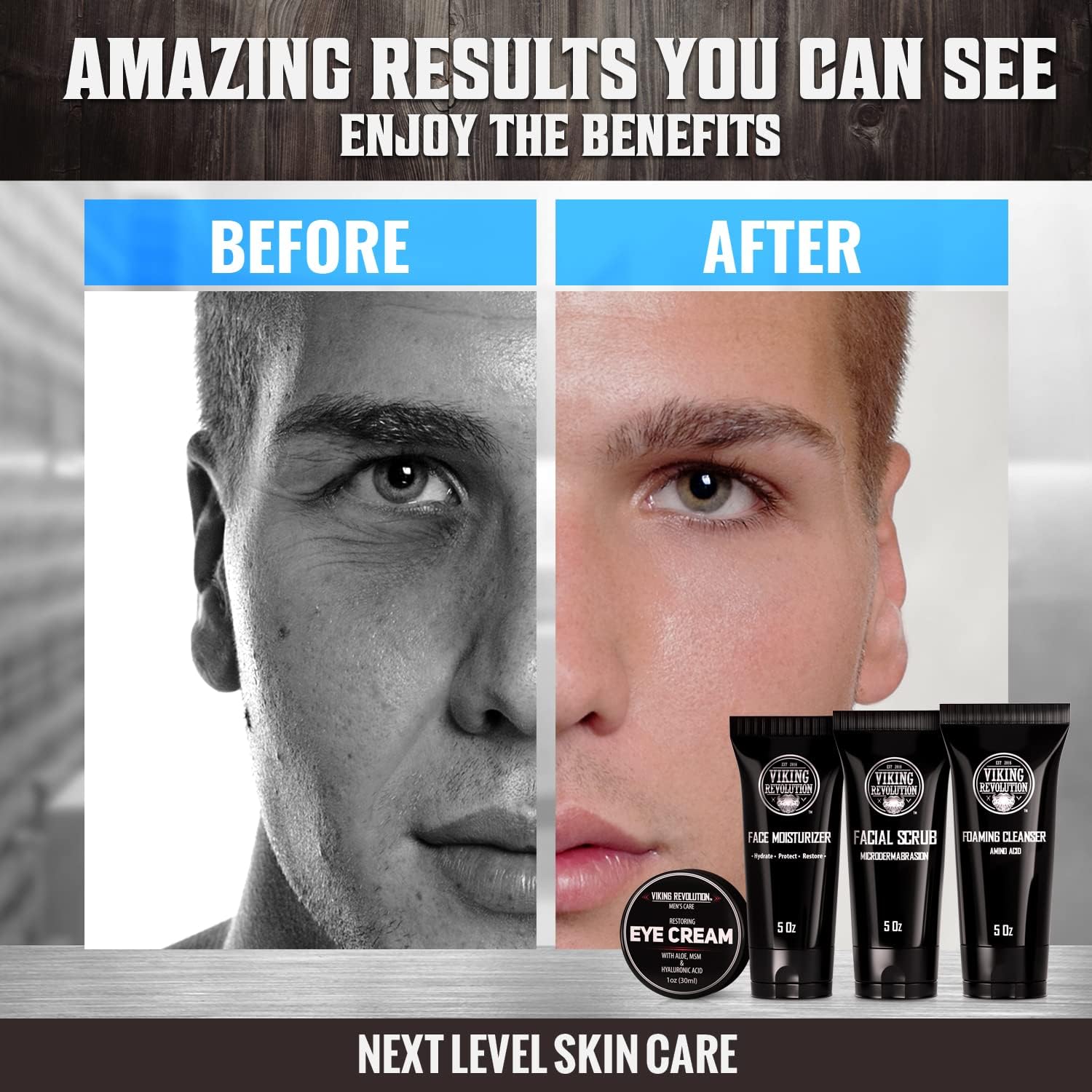 Viking Revolution - Kit de cuidados com a pele para homens - Skin Care homem - presente para homem - inclui creme hidratante, esfoliante facial, espuma de limpeza (142 g) e creme para os olhos (29 g)