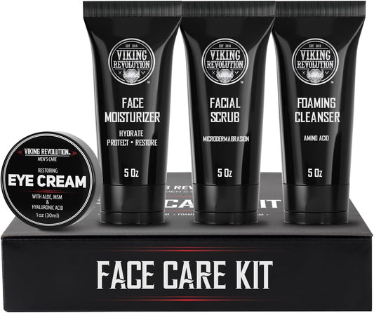 Viking Revolution - Kit de cuidados com a pele para homens - Skin Care homem - presente para homem - inclui creme hidratante, esfoliante facial, espuma de limpeza (142 g) e creme para os olhos (29 g)