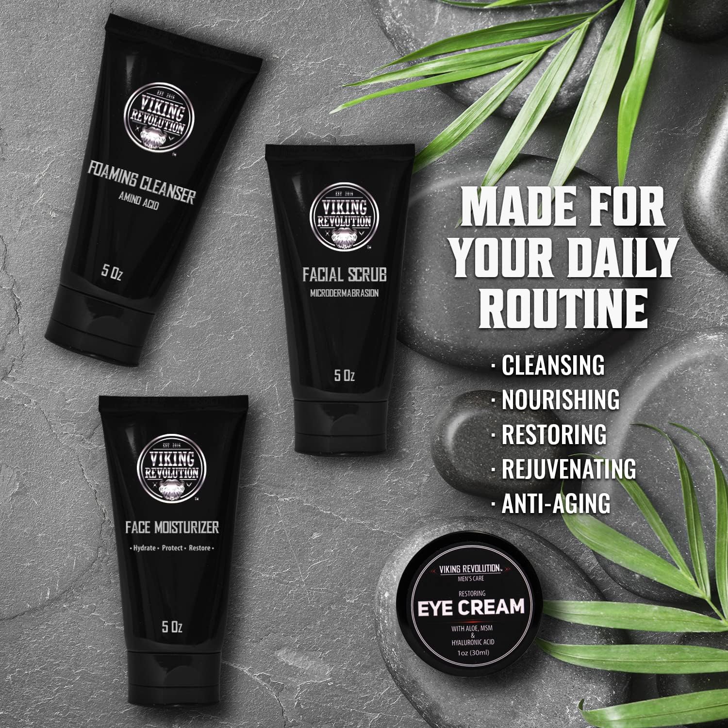 Viking Revolution - Kit de cuidados com a pele para homens - Skin Care homem - presente para homem - inclui creme hidratante, esfoliante facial, espuma de limpeza (142 g) e creme para os olhos (29 g)