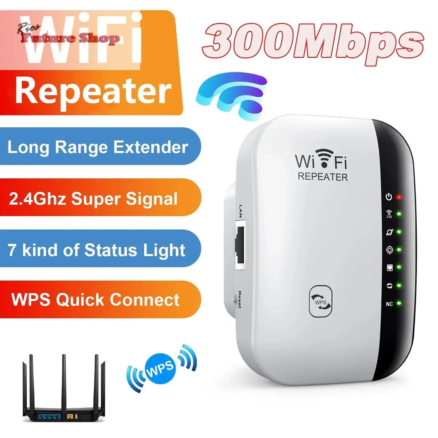 Wireless WiFi Repeater 300Mbps WiFi Extender Amplifier - Rios Future Shop