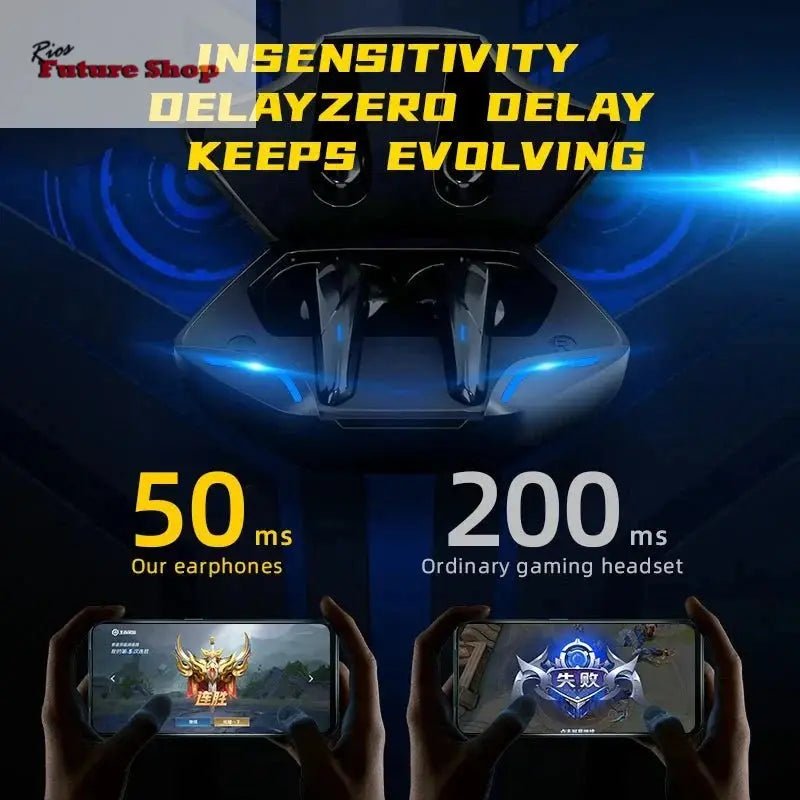 Wireless gaming Bluetooth headset TWS 5.0 with low latency and zero delay technology.