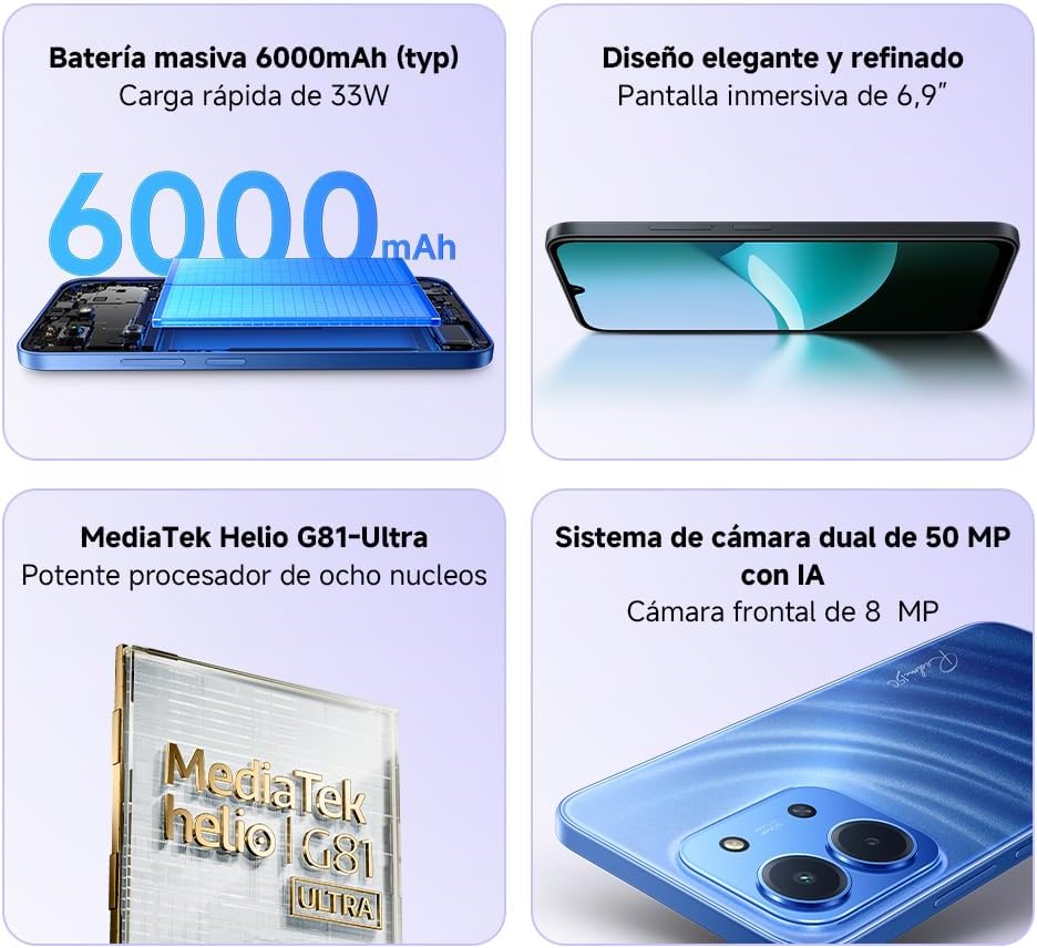 XIAOMI Redmi 15C - Smartphone de 4+128GB, Cámara Dual con IA de 50 MP, Pantalla inmersiva de 6,9" 120 Hz, Potente procesador octacore, Carga rápida de 33W, Cargador no Incluido, Verde (Versión ES)