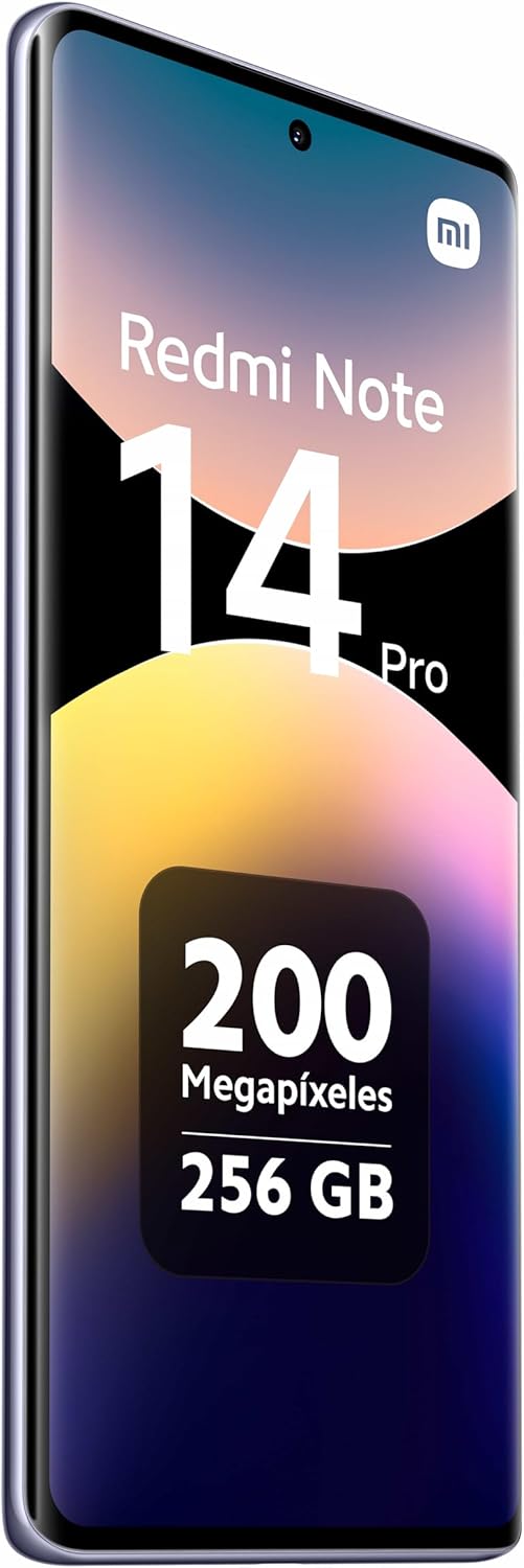 XIAOMI Redmi Note 14 Pro Smartphone de 8+256 GB, ecrã de 6,67" AMOLED FHD+ 120Hz, MediaTek Helio G100-Ultra, câmara de 200 MP, TurboCharge 45W, 5500 mAh, carregador não incluído Indo, roxo (Versão ES)