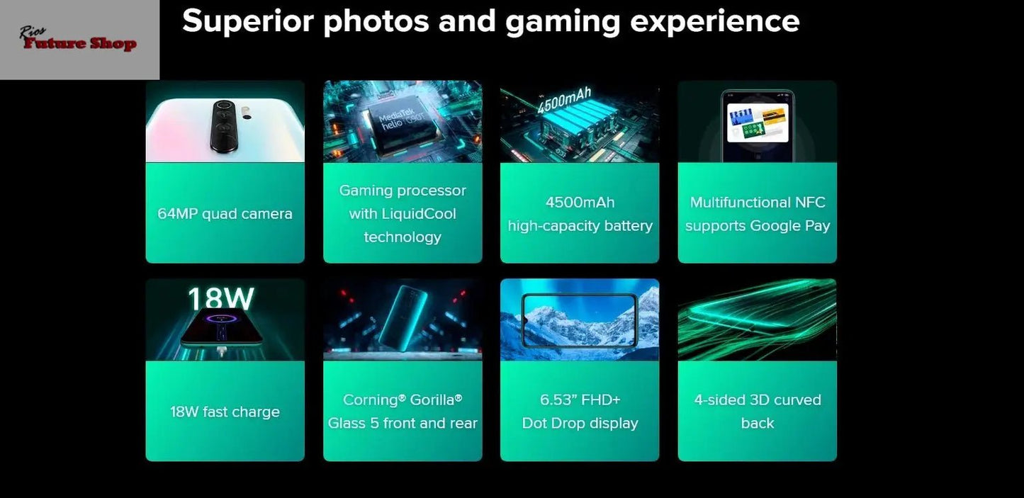 Xiaomi Redmi Note 8 Pro smartphone Global ROM Smartphone Helio G90T 4500mAh 64MP 6G+128G 8+128G used phone - Rios Future Shop