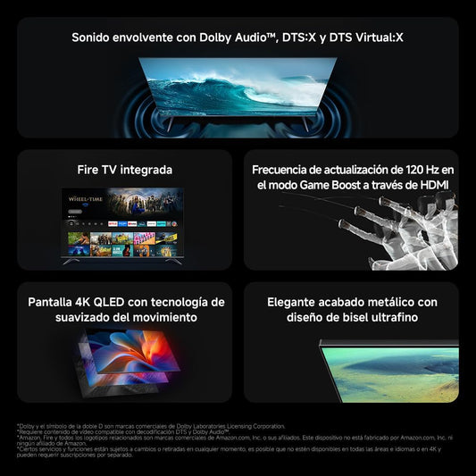 XIAOMI TV F Pro 75, 75 Pulgadas (190 cm), 4K UHD QLED, Smart TV, Fire TV, Control por Voz Alexa, HDR10+, Modo Game Boost 120Hz, MEMC, 2GB+32GB, Compatible con Apple AirPlay, 2025