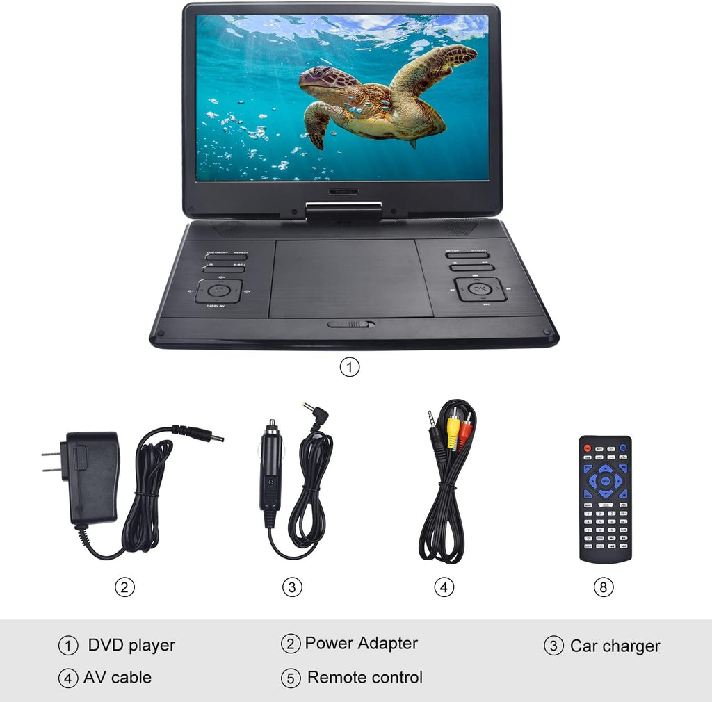 YOOHOO 16.9 Inch Portable DVD Player with 14.1 Inch Rotating Large Screen, Portable DVD Player with Rechargeable Battery for Kids Mobile Phone,Black