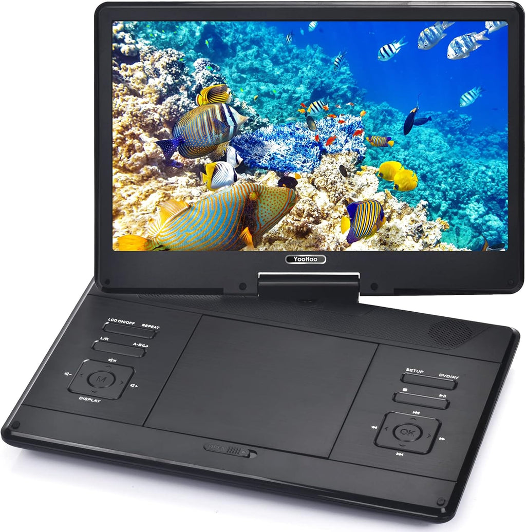 YOOHOO 16.9 Inch Portable DVD Player with 14.1 Inch Rotating Large Screen, Portable DVD Player with Rechargeable Battery for Kids Mobile Phone,Black
